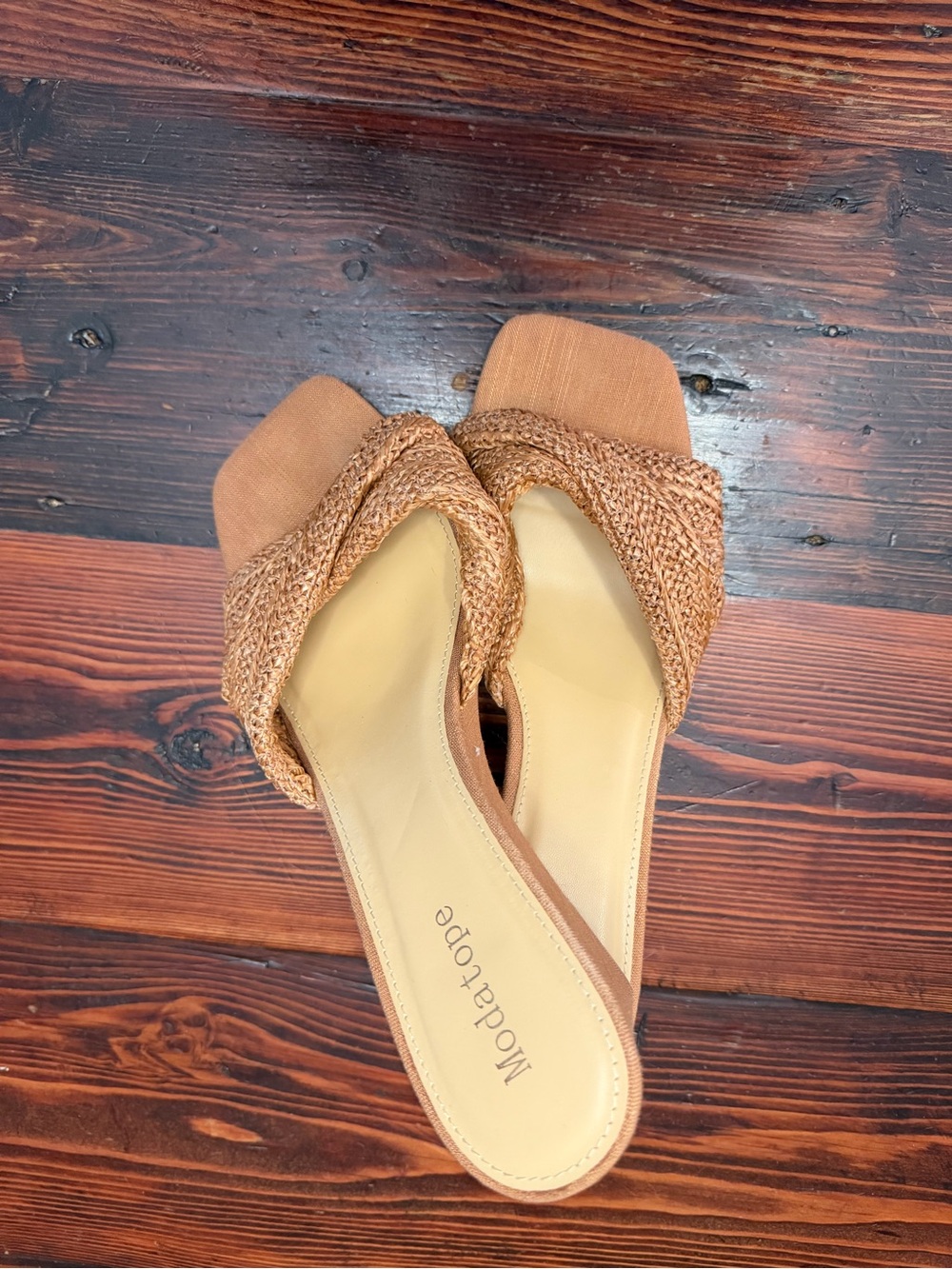 Modatopé Tan Braided Slide Wedges